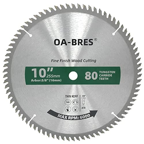 10-Inch Miter/Table Saw Blades, 80-Tooth ATB TCT Fine Finish Wood Cutting Circular Saw Blade with 5/8 Inch Arbor