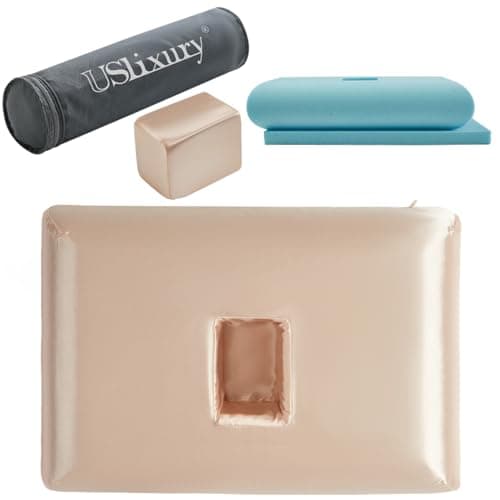 USlixury Piercing Pillow - Ear Piercing Pillow with Foam Plug, 18x12 Large Donut Plilow with 4.7x3.2 Off Center Ear Hole, Adjustable Peircing Plilow for Side Sleeper, CertiPUR-US Memory Foam,Champagne