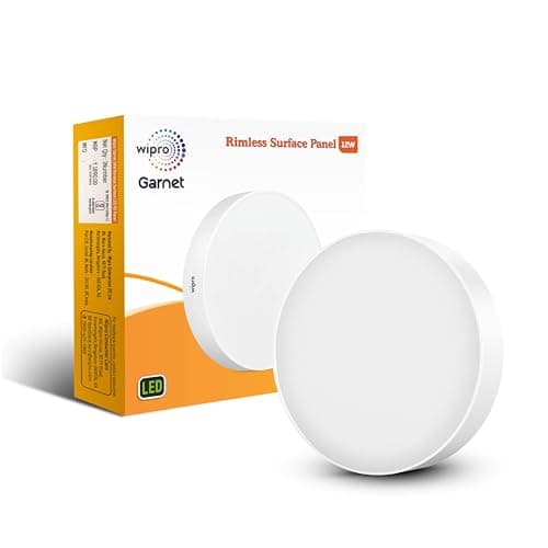wipro Acrylonitrile Butadiene Styrene Garnet 12W Rimless Round LED Surface Panel|Neutral White Light(4000K)|Elegant Rimless Design for Wider Spread of Light|Surface Mounted LED Down Light Pack of 1