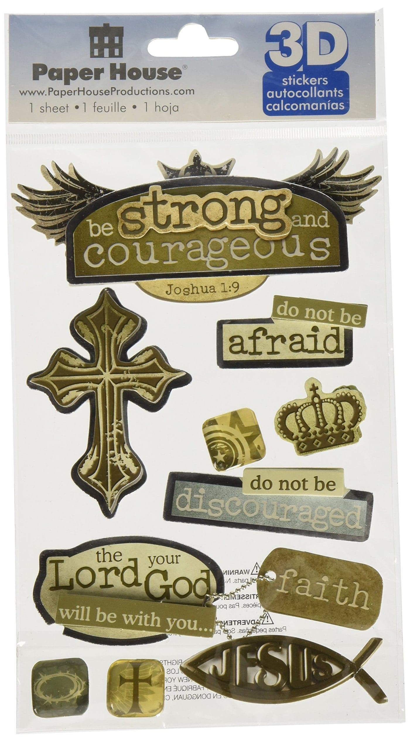 Paper House Productions STDM-0137 3D Sticker 4.5" x 7" Sheet, Strong/Courageous