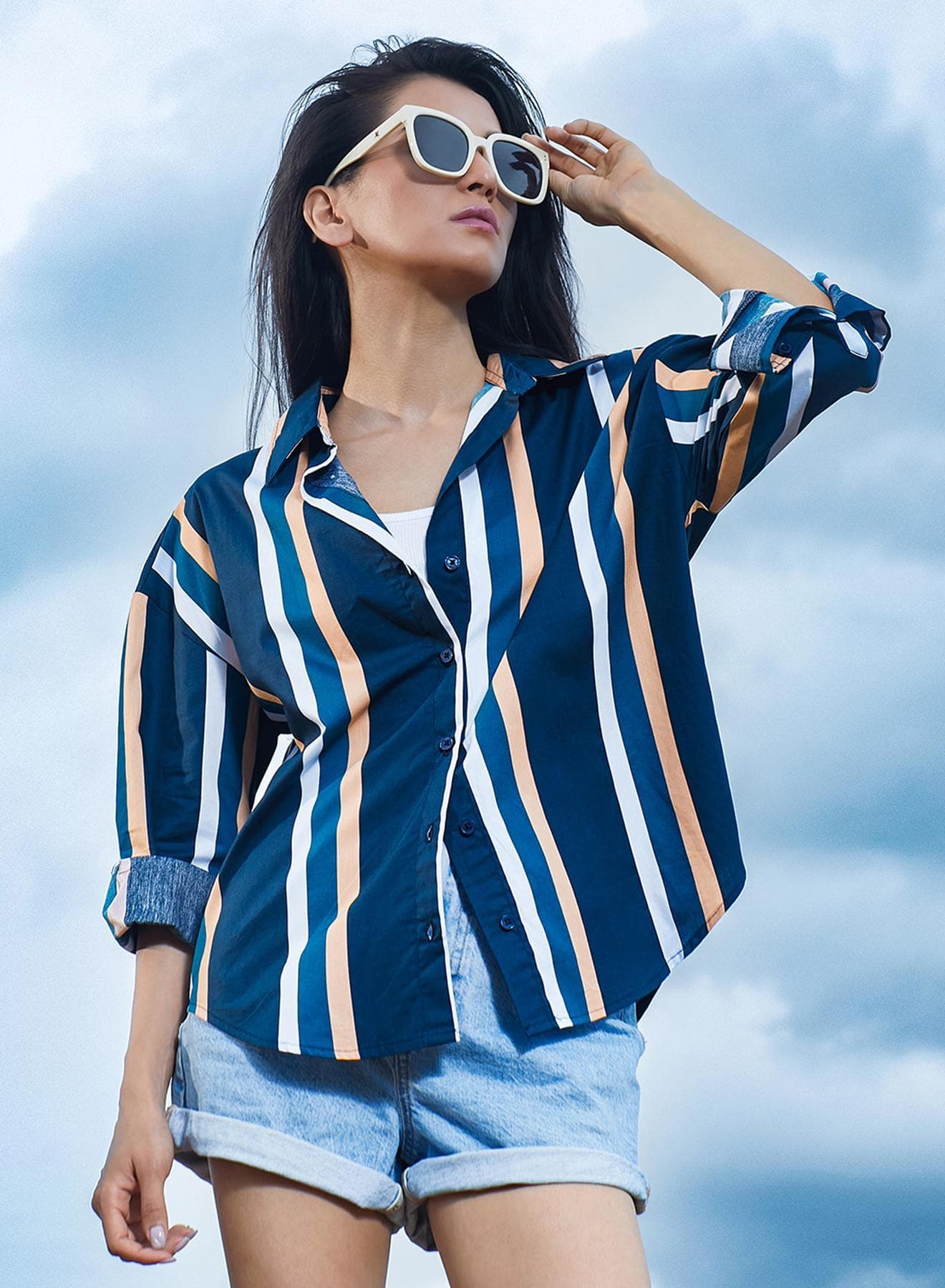 Women's Prussian Blue Halo Striped Shirt