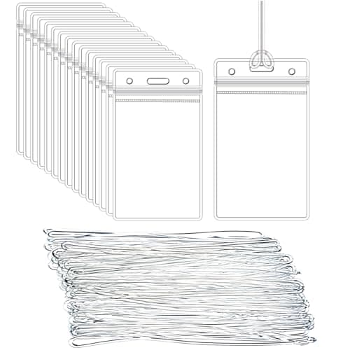 50 Pcs Clear Luggage Tags Bag Tags Holder Identification ID Card Badge Holder with 50 Pcs Clear Luggage Tag Loop Straps for Business Travel and Office Supplies