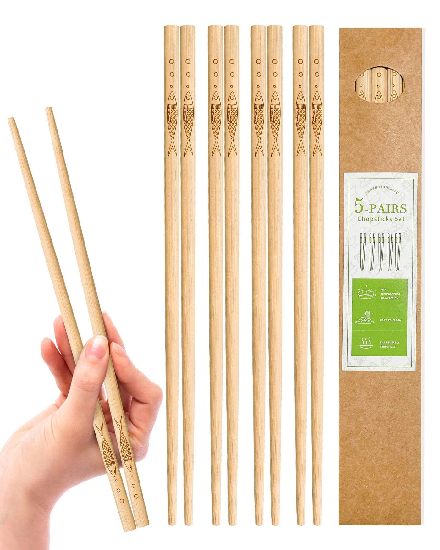YUNDUOJIA 5 pairs of bamboo chopsticks can be reused classic healthy highquality natural bamboo chopsticks can be washed in the dishwasher 98 inches 25 cm pattern more than every year