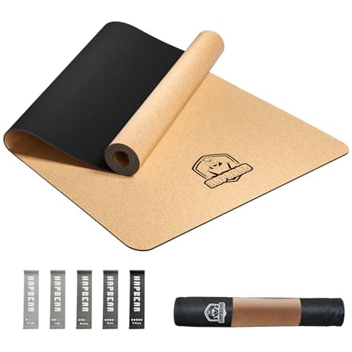HAPBEAR Large Cork Yoga Mat 72x36 Wide NonSlip for Home Workout Yoga Pilates Stretching 6mm Cushioned Support Durable Carry Bag Included