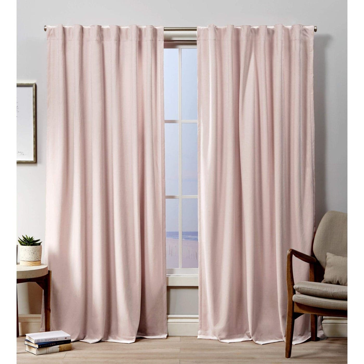 EXCLUSIVE HOME Velvet Heavyweight Light Filtering Hidden Tab Top Curtain Panel Pair 52x96 Blush