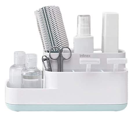 Infinex Plastic 5 Multipurpose Storage Holder Stand For Bathroom Toothbrush Tongue Cleaner Soap Comb Razor Shaving Kit And Toiletries Cosmetics Organizer