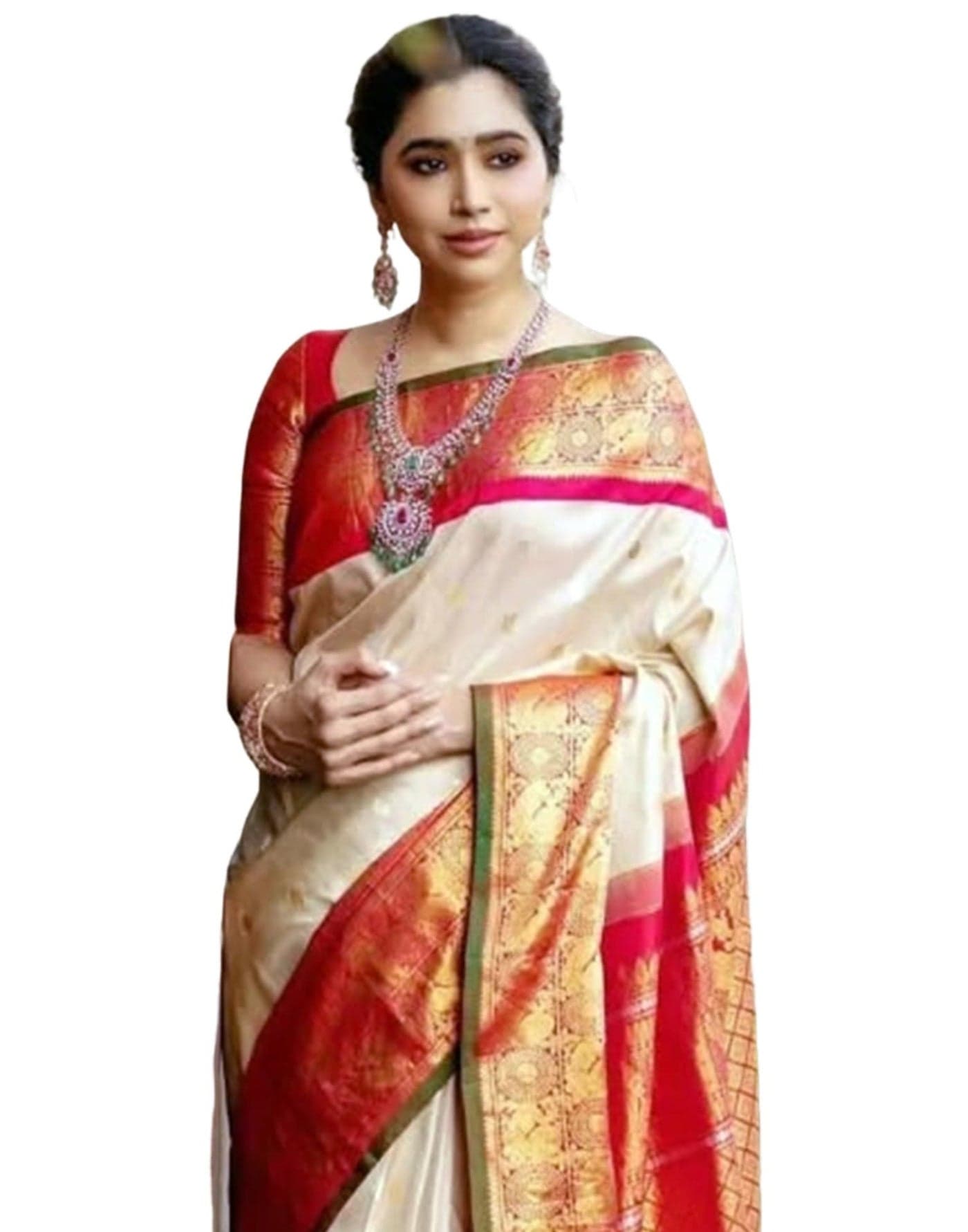 SIRIL Women's Soft Banarasi Silk Jacquard Saree with Unstitched Blouse Piece (4507S102_White)