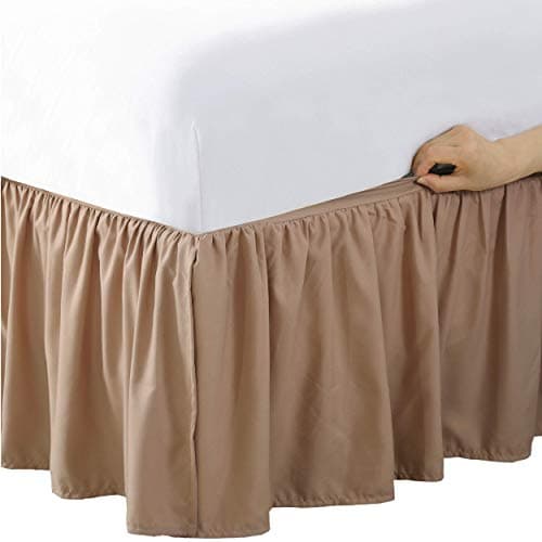 Bed Maker’s Never Lift Your Mattress Microfiber Wrap-Around Bed Skirt, Gathered Ruffled Style, Classic 14 Inch Drop Length, King, Mocha