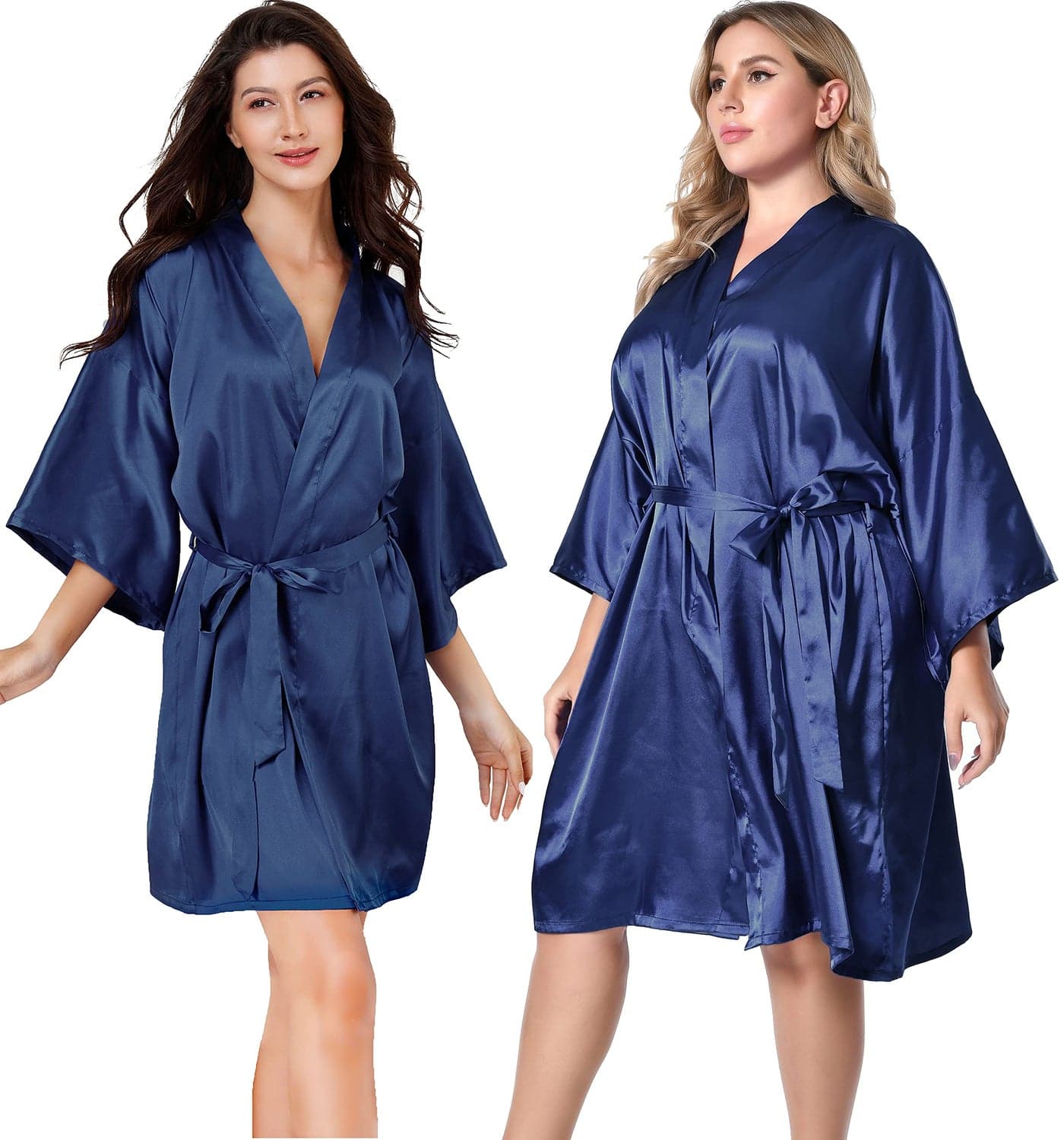 EPLAZA Women Silky Satin Robe Wedding Bridal Party Bride Bridesmaid Robes Kimono Loungewear Dressing Gowns (Navy, Tag LXL)