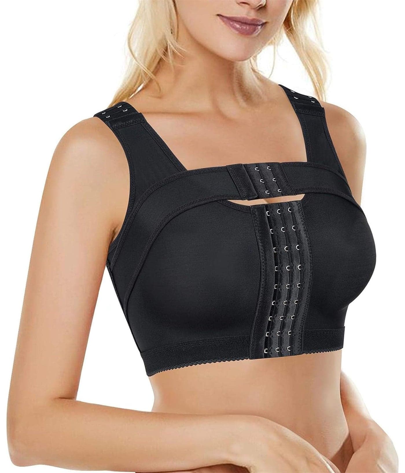 BRABIC Women's Front Closure Bra Post-Surgery Posture Corrector Shaper Tops with Breast Support Band (Black, M)