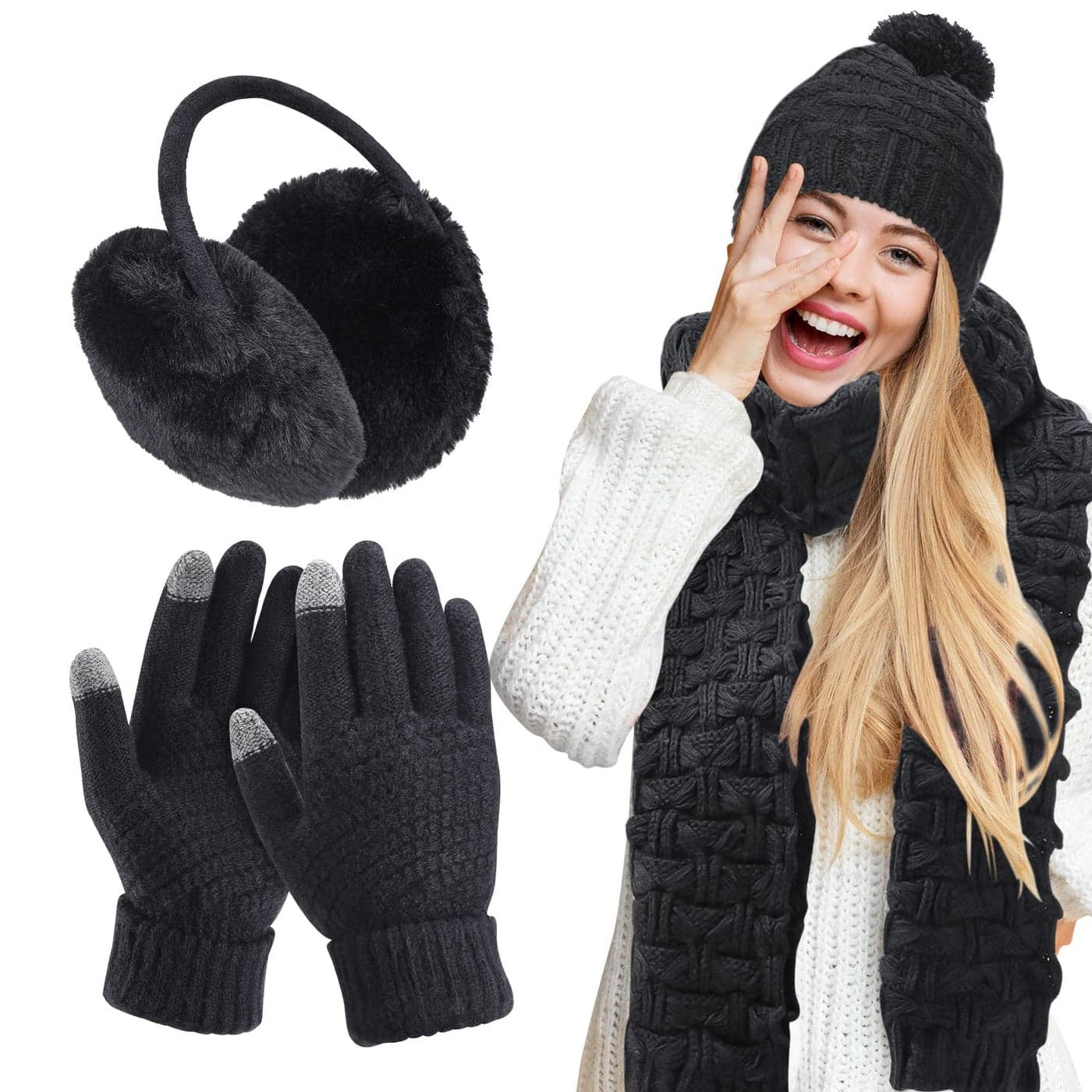 Women Winter Hats Scarf and Gloves Set for Women Including Ear Covers Cold Weather Scarves Hats Knit Beanie Scarf Glove(Pink)