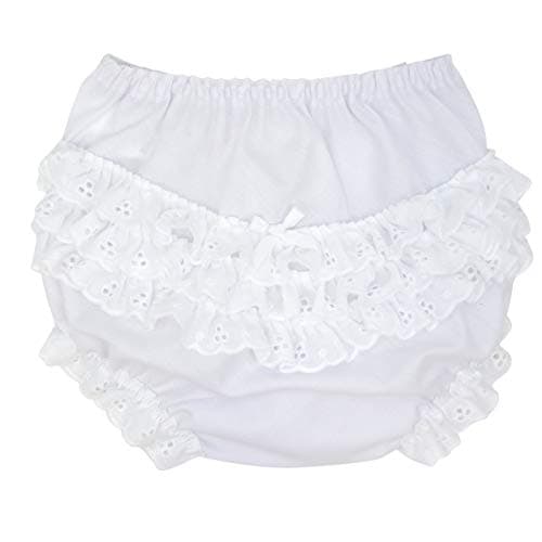 I.C. Collections Baby Girls White Batiste Rumba White Diaper Cover Baby GirL Ruffle Butts-Baby Bloomers-Toddler for Under Dress- Size L