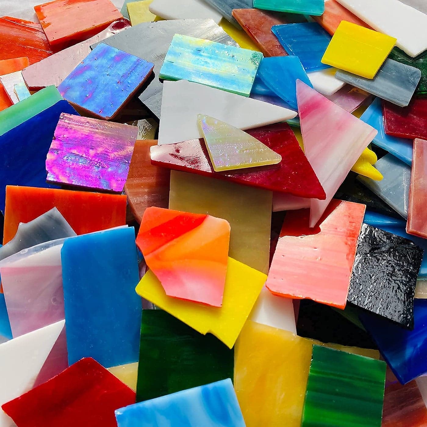 PALJOLLY Mosaic Tiles Stained Glass Scraps Sheets for Crafts Bulk Broken Glass Pieces Variety of Colors and Shapes 35oz1kgs Value Pack