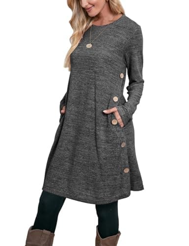 OFEEFAN Fall Dresses for Women 2025 Sweater Dress Long Sleeve Dress School Outfits for Teachers Fall Clothes Tunics to Wear with Leggings Dark Grey L