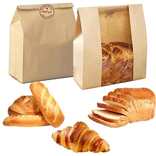 Large Paper Bread Bags for Homemade Sourdough-Bread Packaging Bag for Gifting, Label Seal Sticker Included Pack of 100(11.8x8.2x3.5 inch)
