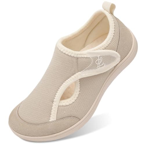 LeIsfIt Womens House Shoes Adjustable Diabetic Slippers Wide Arthritis Edema Barefoot Shoes Indoor Outdoor Slippers Beige Size 6