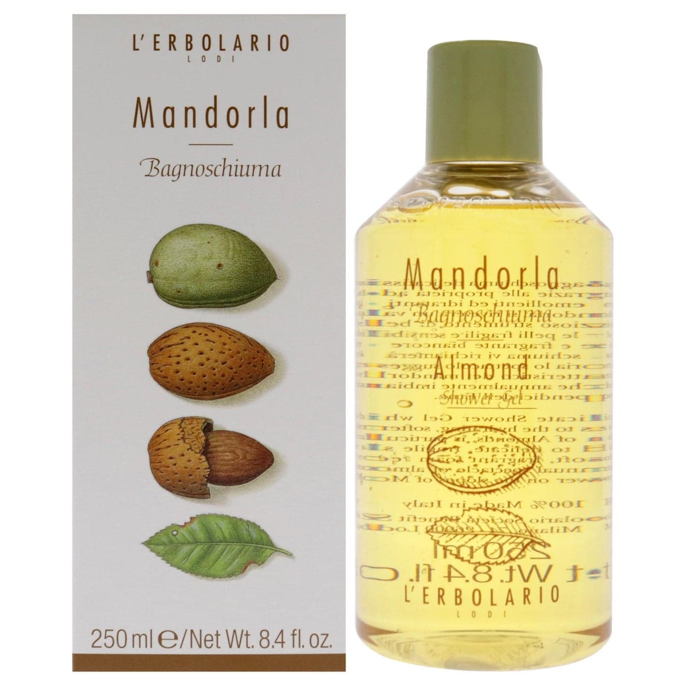 LErbolario Shower Gel Moisturizing Body Wash for Dry Skin Nourishing Body Soap with Sweet Almond Extract Warm Amber Scent Almond 84 oz