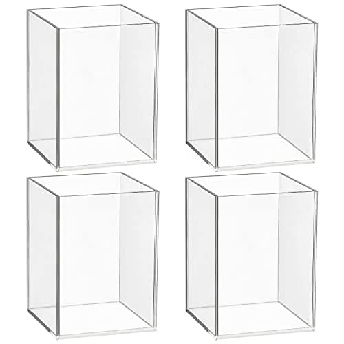 Mototo 4 Pieces Clear Acrylic Pen Holder Acrylic Pencil Cup Makeup Bush Holder Acrylic Desktop Stationery Organizer for Office, School, Home Desk Accessories - 4 Pack, Square