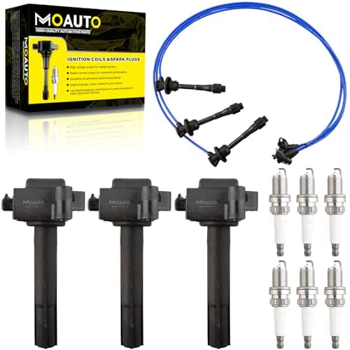 MOAUTO Set of 3 Ignition Coils Pack UF155 90919-02215 & 6 PCS Iridium Spark Plugs with Wire Set Compatible with Toyota Lexus 1996-2001 Camry Sienna Avalon Solara ES300 - V6 3.0L