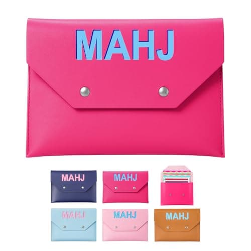 SilTriangle Leather Mahjong Card Clutch Holder Pouch for Cards Mahjong Accessories Protective Cover Case with Secure Closure Ideal Gift for Lover Playing Game Night8x6 InchHot Pink