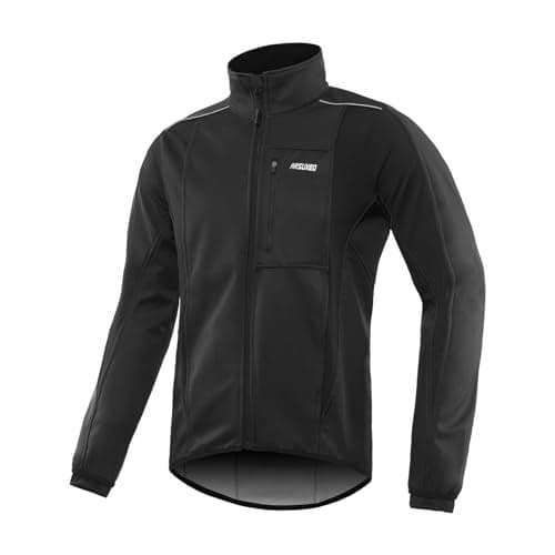 ARSUXEO Winter Warm UP Thermal Softshell Cycling Jacket Windproof Waterproof Bicycle Mountain Bike Clothes 15-K Black Size Medium