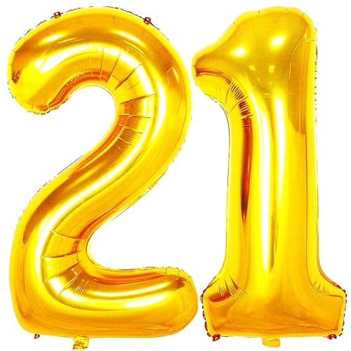 Jonhamwelbor 21 Number Balloons Gold Big Giant Jumbo Number 21 Foil Mylar Balloons for 12th or 21st Birthday Party Supplies 21 Anniversary Events Decorations
