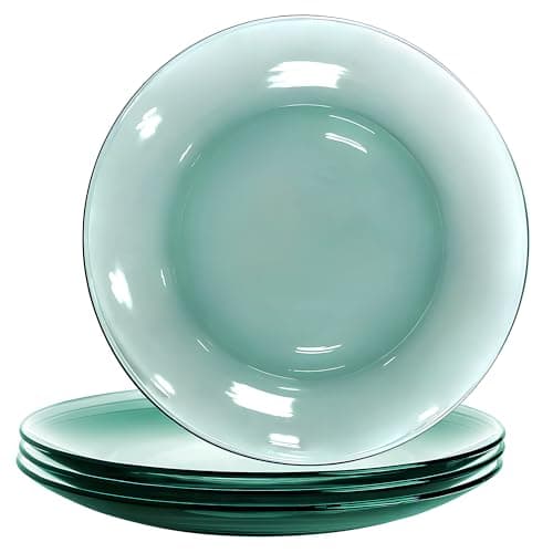 STP GOODS Glass Plates Set of 4 – Borosilicate Salad & Dessert Plates, Transparent Glass Appetizer Plates, Microwave & Dishwasher Safe Tableware
