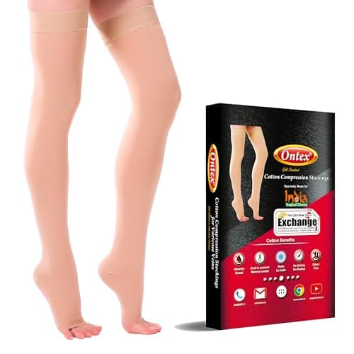 ONTEX Cotton Compression Stockings for Varicose Veins Class 2 | Compression Socks for Women & Men | Varicose Vein Stockings | vericose socks for women | Thigh Length - XX-LARGE