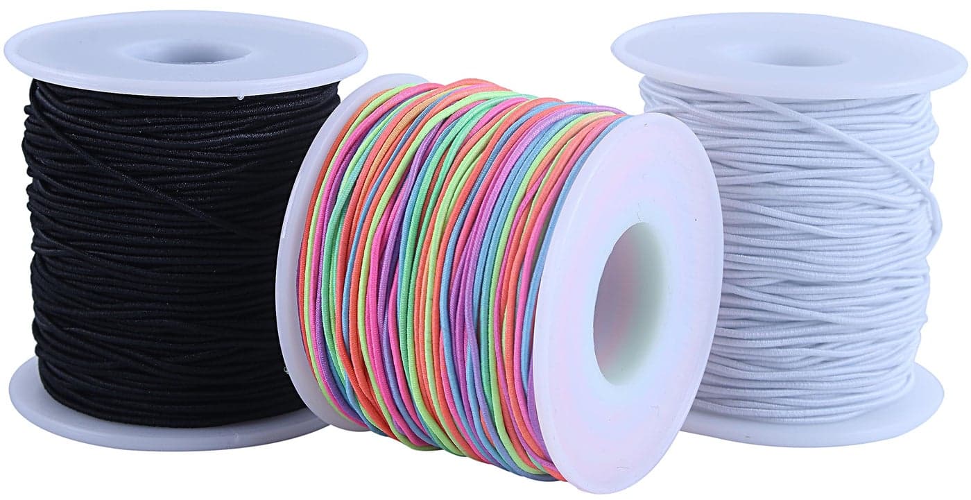 KONMAY 3 Rolls 10mm Rubber Elastic Cord 135 Meters Mixed Stretchy Bracelet Strings for Necklace Beading Jewelry Making and Crafting