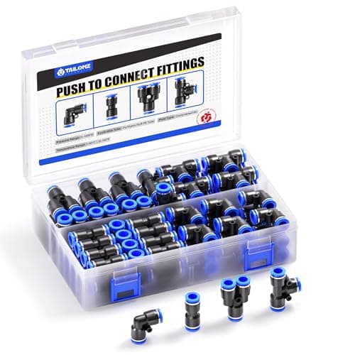 TAILONZ PNEUMATIC 1/4 Inch od Push to Connect Fittings Pneumatic Fittings Kit 20 Spliters+20 Elbows+20 tee+20 Straight (80 pcs)