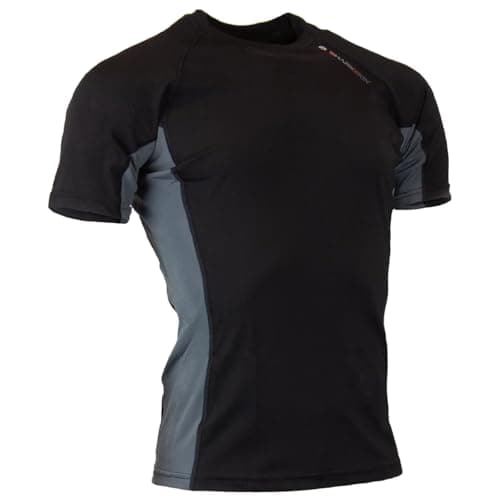 Sharkskin Rapid Dry Rashie, Short Sleeve Top, Lightweight Swimsuit Top with Sun Protection and Water-Repellent Technology, Black/Charcoal, Medium