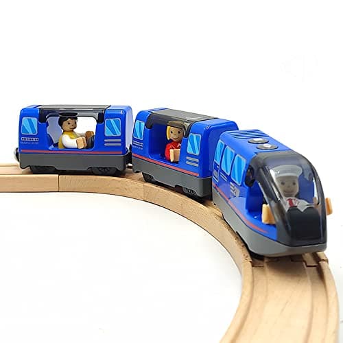 DSHMIXIA Battery Operated Train Set for Wooden Track Toys Action Locomotive with Magnetic Connection Blue Ages 35