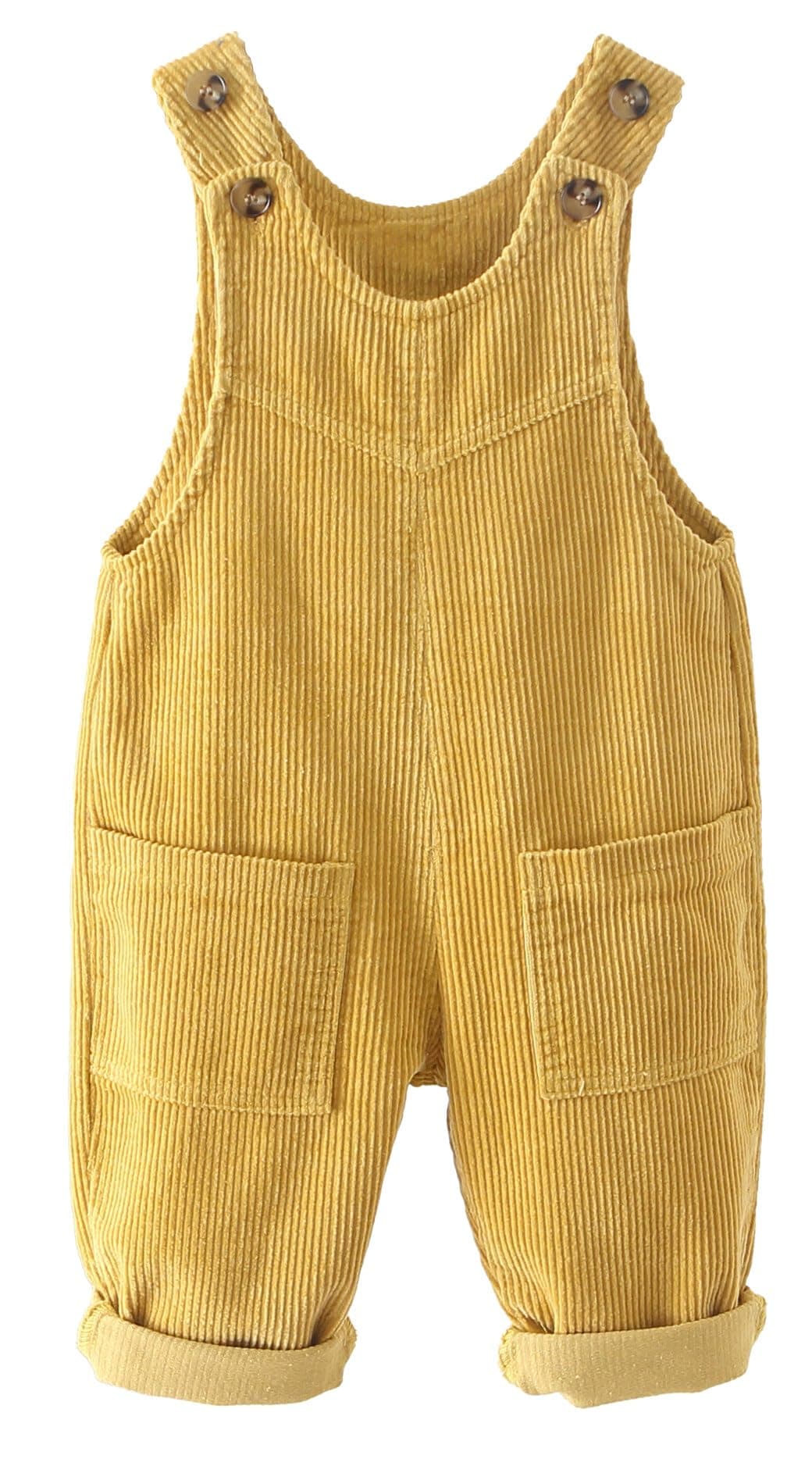 Happy Cherry Infant Newborn Baby Boys Girls Corduroy Overalls Romper Toddler Solid Color Button Buttom Corduroy Bib Overalls Adjustable Suspender Pants Clothing Set Yellow 12-18 Months