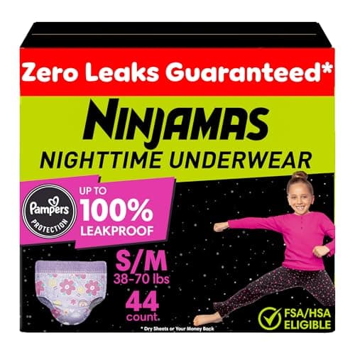 Ninjamas Girls Bedwetting Nighttime Underwear Size SM 3870 lbs 44 Count Overnight Protection Ultra Absorbent Hypoallergenic
