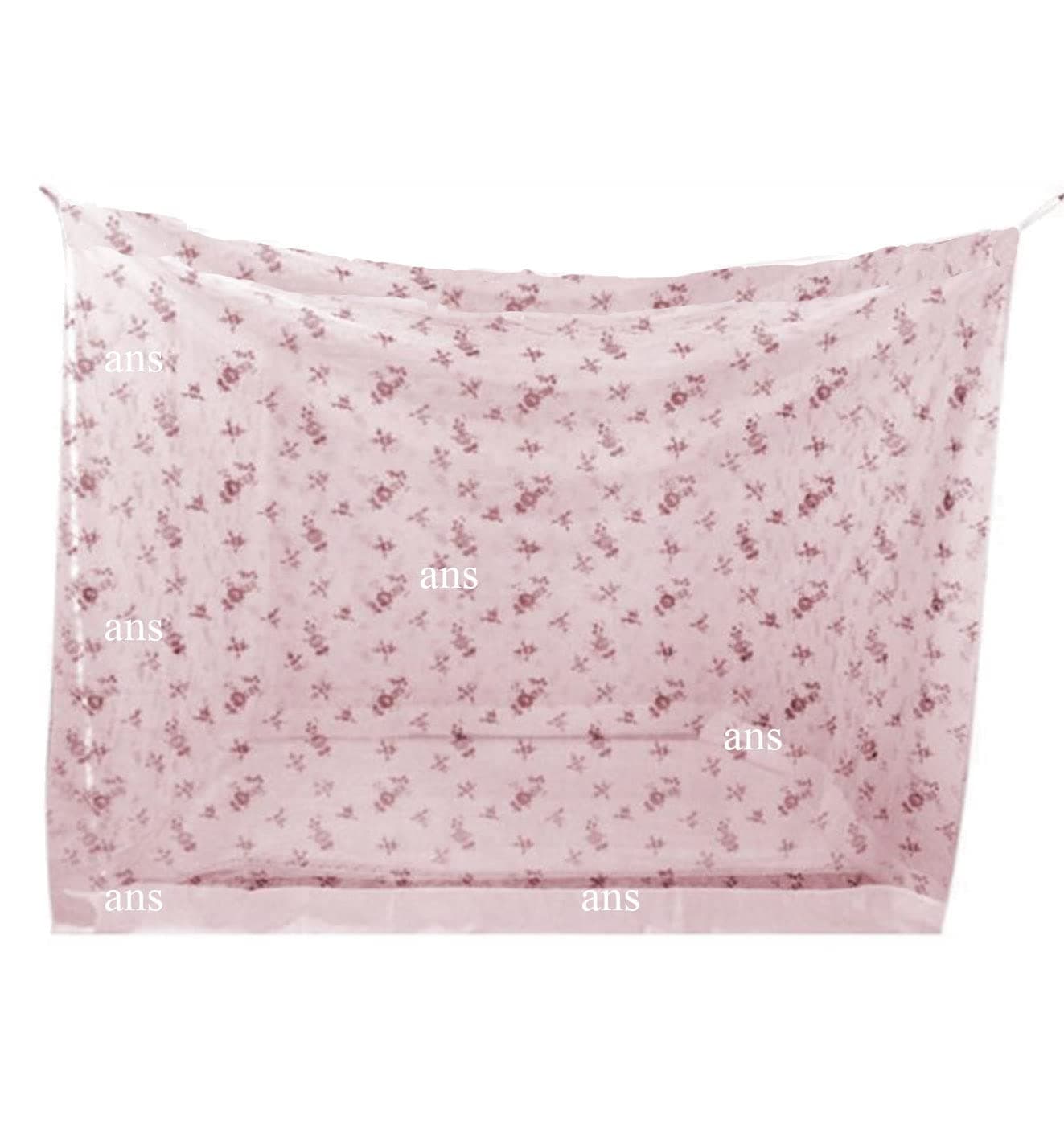 Ans Mosquito Net for Bed Floral with Cotton Border Free Air Flow (Pink, 4 x 6.5 ft Single Medium Bed)