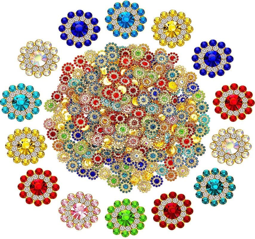 DIY Crafts 100 Pcs, Mix, Flower Buttons with Rhinestones Sew on Flower Embellishments 0.5 Inch Crystal Glass Beads Buttons Flatback Rhinestone Buttons for Jewelry Making DIY Cra (100 Pcs, Mix)
