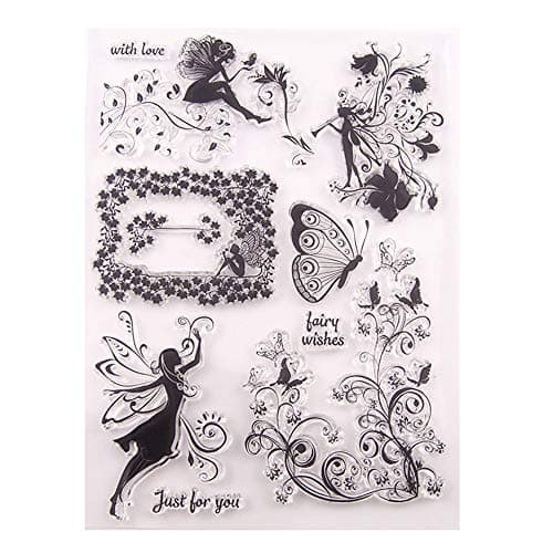 arriettycraft Fairies Clear Stamps for Card Making or Journaling, Fairy Wishes Butterfly Swirls Rubber Stamps for Albums Scrapbooking Journals Paper Crafts-A1028