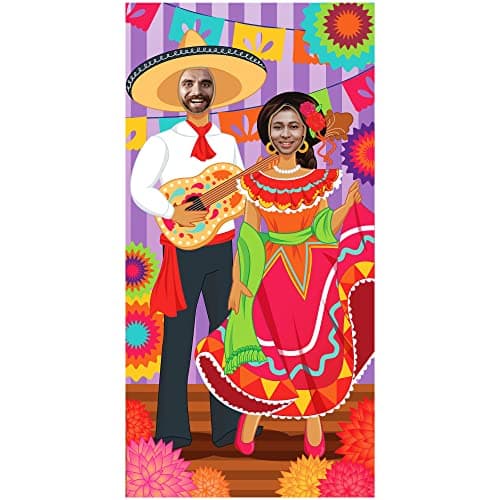 JOYIN 36x72ft Cinco de Mayo Couple Photo Door Banner, Fiesta Theme Photography Backdrop, Fiesta Photo Booth Background for Mexican Theme Birthday Party Supplies, Mexican Decoration, Taco Tuesday Event