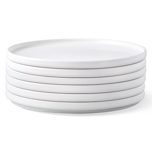 AmorArc Stoneware Dinner Plates Set of 6, 10.5 Inch Reactive Matte Glaze Ceramic Plates Set, Modern Dinnerware Dish set for Kitchen,Microwave, Dishwasher Safe, Scratch Resistant,Matte White