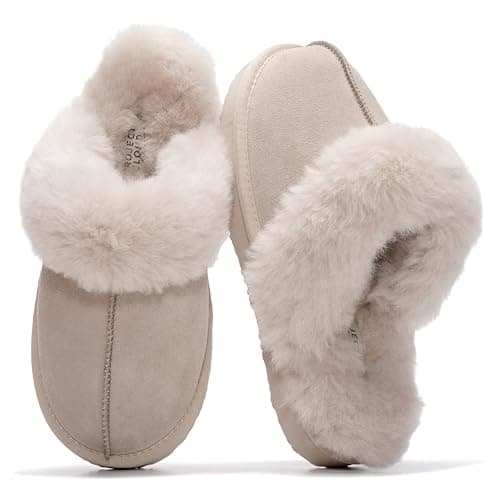 Project Cloud 100% Genuine Leather Slippers for Women Footwear with Genuine Fur Lining Womens Clogs & Mule - Non-Slip Indoor/Outdoor Scuff Womens Slippers w/Memory Foam Insole(Henka,SANSUEDE,5.5)