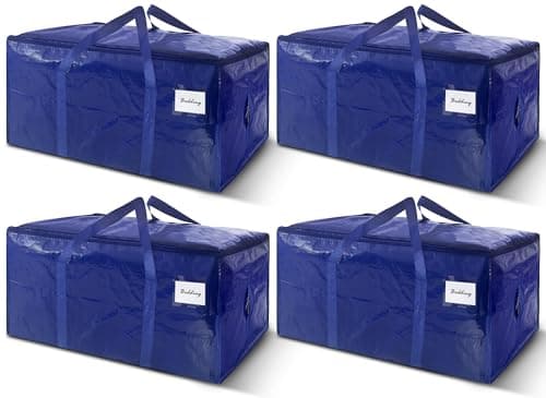 4 Pack Extra Heavy Duty Large Moving Bags with Strong Zipper & Carrying Handles, Sturdy Clothes Storage Bag Totes Bins, Packing Bags Moving Boxes College Moving Supplies, Dark Blue - 33 gal