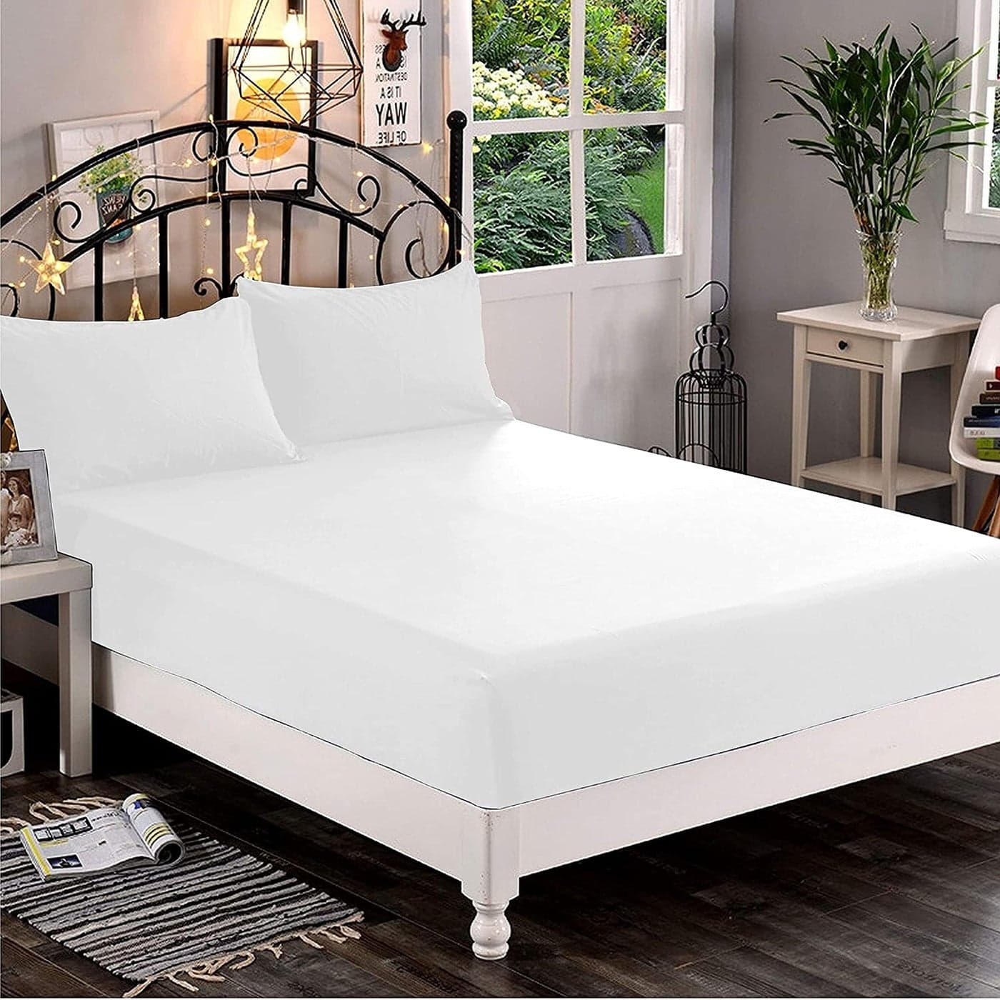 Elegant Comfort 1500 Premium Hotel Quality 1Piece Fitted Sheet Softest Quality Microfiber Deep Pocket up to 16 inch Wrinkle and Fade Resistant California King White