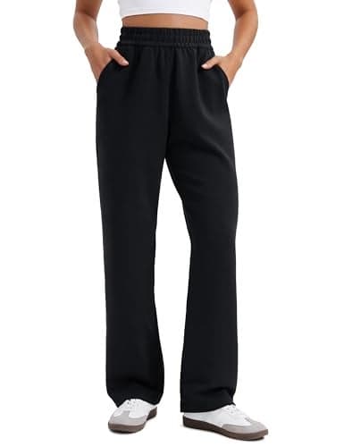CRZ YOGA SoftAura Straight Leg Casual Sweatpants Women 30" - Modal Lounge Travel Pants with Pockets Black X-Large
