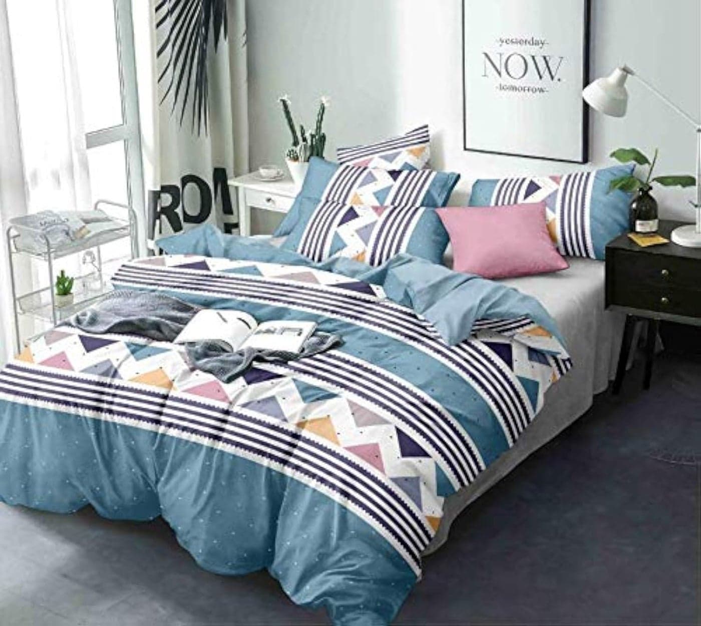 MORADO Premium 160 TC Glace Cotton Printed Double Bedsheet with 2 King Size Pillow Covers Soft/Breathable Wrinkel Free (Multicolour, 90 X 100 Inches)