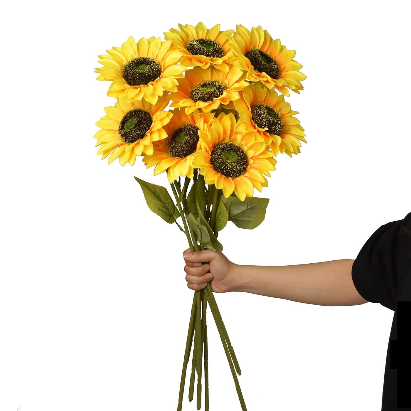 WISTART Artificial Sunflowers Flowers 8pcs Single Long Stem Large Faux Silk Sunflowers Bouquet for Wedding Party Single Bulk Yellow Centerpieces Home Decor