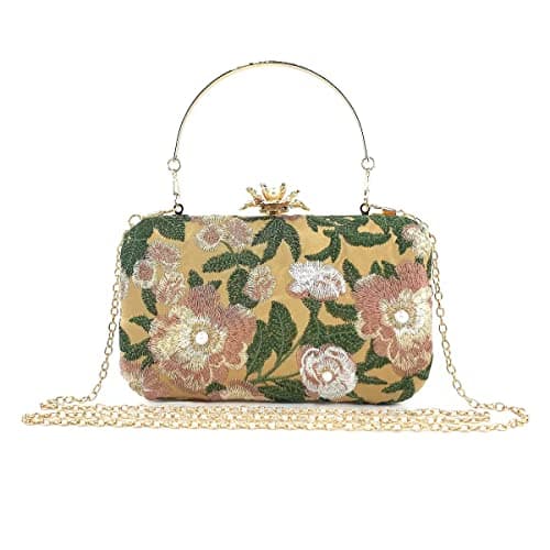 Womens Evening Clutch Bag Designer Evening Handbag Hand Bag,Lady Party Wedding Clutch Purse (Embroidery-Gold)