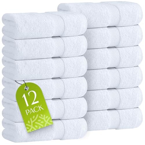 Wealuxe White Washcloths 12 Pack - 600 GSM 100% Ring-Spun Cotton Wash Cloths for Showering, Highly Absorbent and Soft | 12x12 Inches