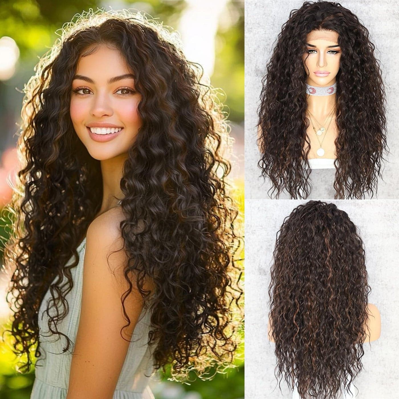 SAPPHIREWIGS Curly Synthetic Lace Front Wigs Kinky Curly Mix Brown Wig for Black Women Heat Resistant Hair Party Daily Makeup Wigs 26inch