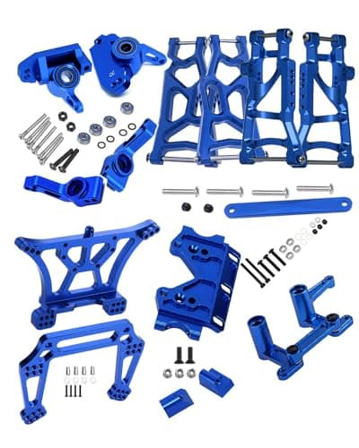 RCMYou Upgrades Part for 110 Slash 2WDAlloy Front Rear Suspension ArmCaster BlockSteering BlocksRear Stub Axle CarriersSteering BlockShock TowerFront Bulkhead Upgrades SetNavy Blue