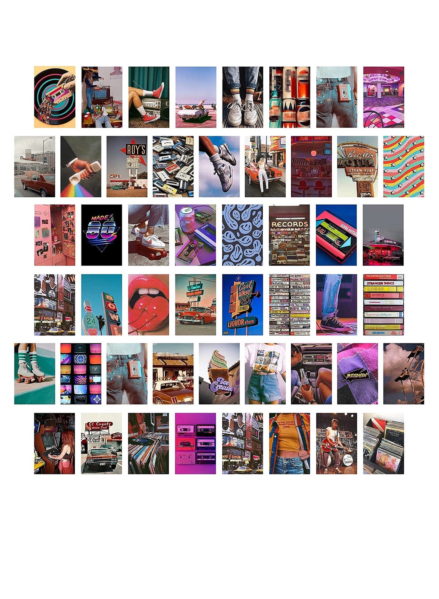 Blue Wall Collage Kit Aesthetic Pictures, Boho Bedroom Wall Art, Indie Room Decor for Teen Girls, Double-sided Printing Posters with Glue Dots Sheet, Retro 80s 50 Modern Pictures Set 4x6 inch